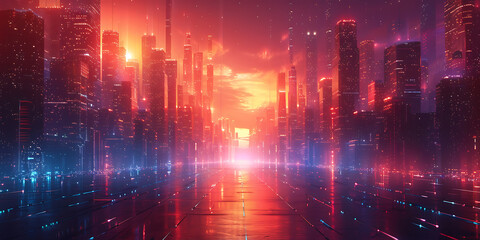 Obraz premium Vibrant Metropolis Nightscape: Neon Urban Landscape