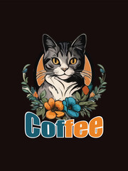 A store specializing in coffee beans using a cat illustration with a lot of flowers decorations colorful tshirt art 10