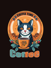 A store specializing in coffee beans using a cat illustration with a lot of flowers decorations colorful tshirt art 10
