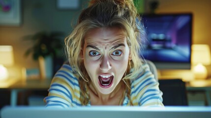 Excited Woman Watching Screen At Home