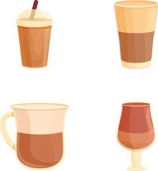 Collection of four vector illustrations depicting different styles of coffee cups
