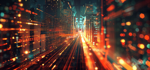 High-Speed Digital Background with City Lights+