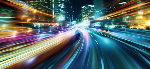 Fototapeta premium High-Speed Digital Background with City Lights+