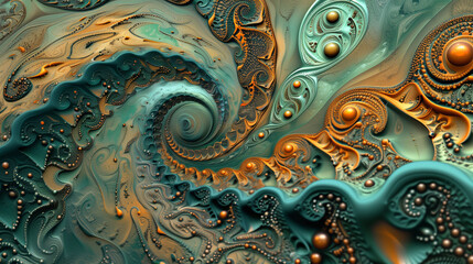 Vibrant Teal and Orange Fractal Art..