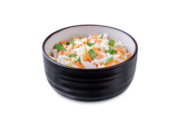 Radish cabbage coleslaw in a bowl on a white isolated background