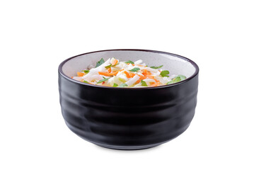 Radish cabbage coleslaw in a bowl on a white isolated background