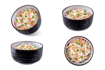 Radish cabbage coleslaw in a bowl on a white isolated background