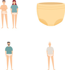 Vector set of minimalistic illustrations featuring diverse characters and a pottery bowl