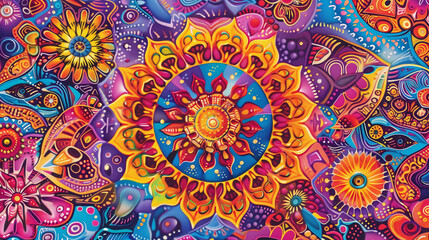 Intricate Kaleidoscopic Design with Central Sun Motif.