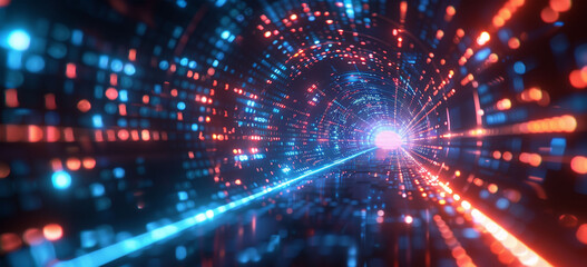 Abstract Binary Code Tunnel with Glowing Elements