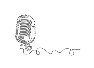 Continuous one single line drawing Retro microphone logo icon, tattoo, vector illustration concept © mitay20