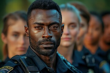 Fototapeta premium Male officer teamwork: Demonstrating unity with fellow officers