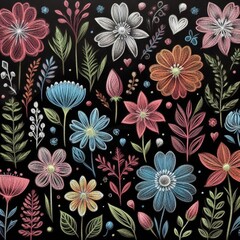 Wrapped in Colorful Creativity: Chalk Drawings of Various Blooms
