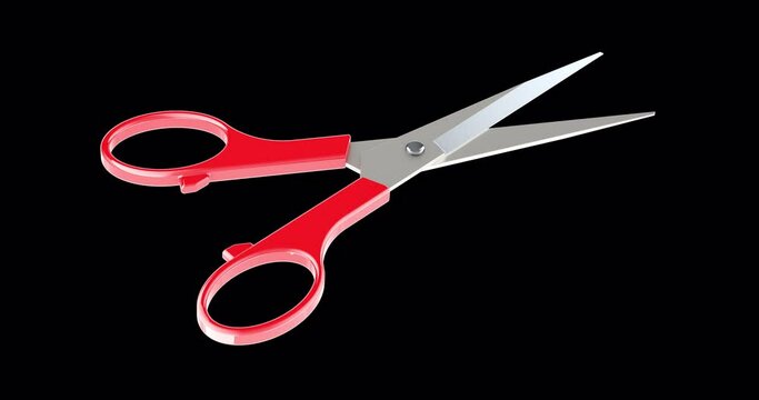 Stainless Steel Scissors with Acrylic Handle, animation seamlessly loopable. 3D rendering isolated on transparent background
