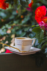 Coffee in White Cup in the garden