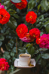 Coffee in White Cup in the garden