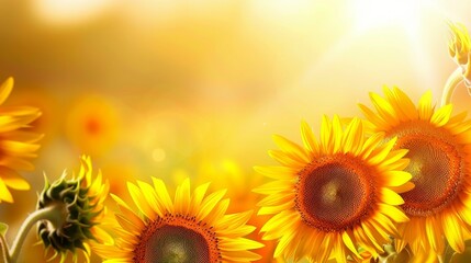 Obraz premium Radiant Sunflower Bloom with Golden Bokeh Background