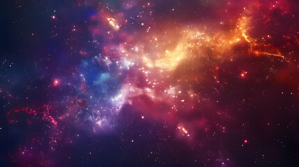 Fototapeta premium A vibrant and dynamic background with a variety of stars. nebulae. galaxies. and cosmic dust particles in shades of blue. purple. red and gold 