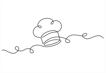 One single line drawing of chef hat or cap for restaurant vector graphic illustration. Elegant cafe badge concept. Modern continuous line draw design street food logotype