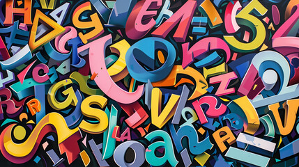 Colorful Alphabet Collage with Overlapping Letters