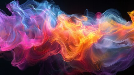 Obraz premium vivid and colorful abstract image of swirling smoke in vibrant shades of purple, blue, pink, and orange. The dynamic and fluid shapes create a mesmerizing effect