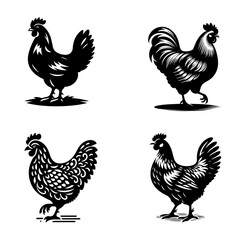 set of hens silhouette vector art illustration