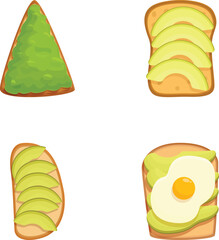 Modern and simple avocado toast illustration set with editable vector elements, perfect for showcasing gourmet, healthy breakfast or brunch options in a contemporary and trendy lifestyle