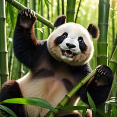Fototapeta premium giant panda eating bamboo
