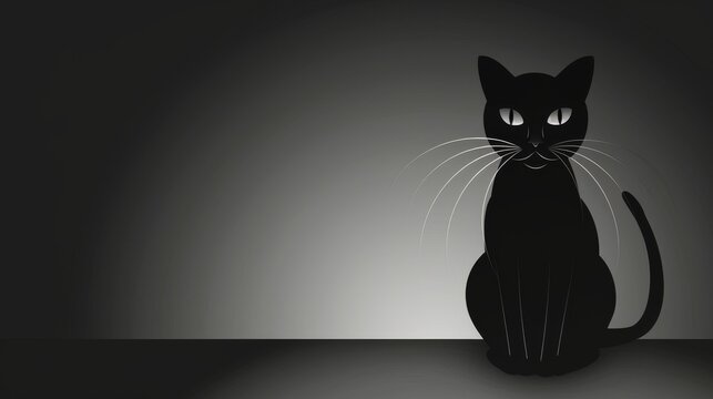 Mysterious Black Cat Sitting in the Shadows - Enigmatic Feline Illustration
