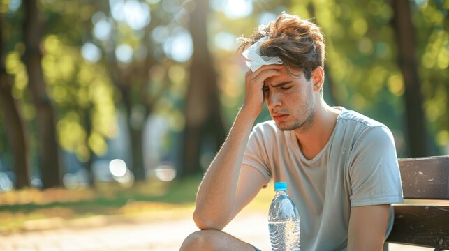 A male feel uncomfortable due to overheat in summer