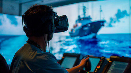 young woman in a virtual reality headset and a vr headset