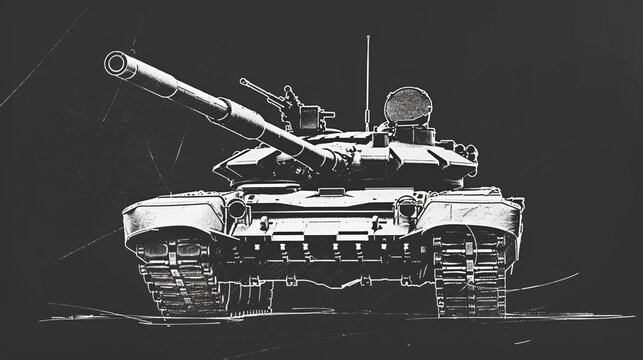 Line Art Drawing of Russian T-90 style Tank
