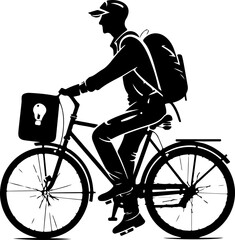 Obraz premium Silhouette of Delivery Cyclist with Backpack and Parcel - Urban Mobility