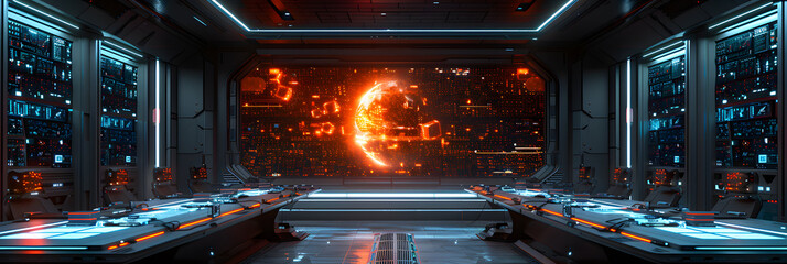 Obraz premium Elegant Futuristic Conference: Quantum Computing Meets AI