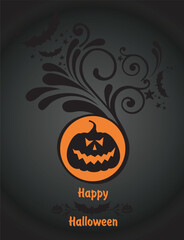 Halloween greeting card. Celebration background with bats, pumpkin and place for your text. Vector Illustration 
