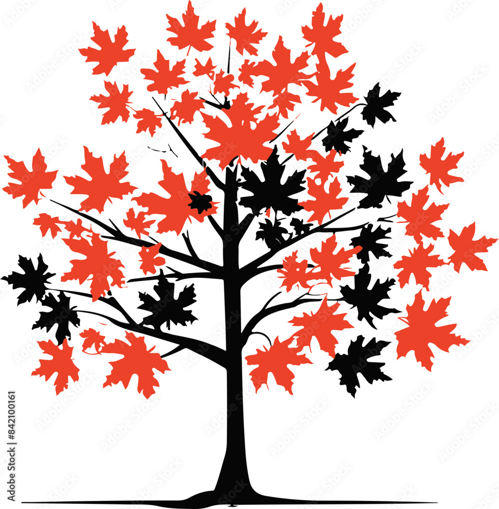 Poster Vector Tree with Red and Black Leaves Representing Change and Contrast