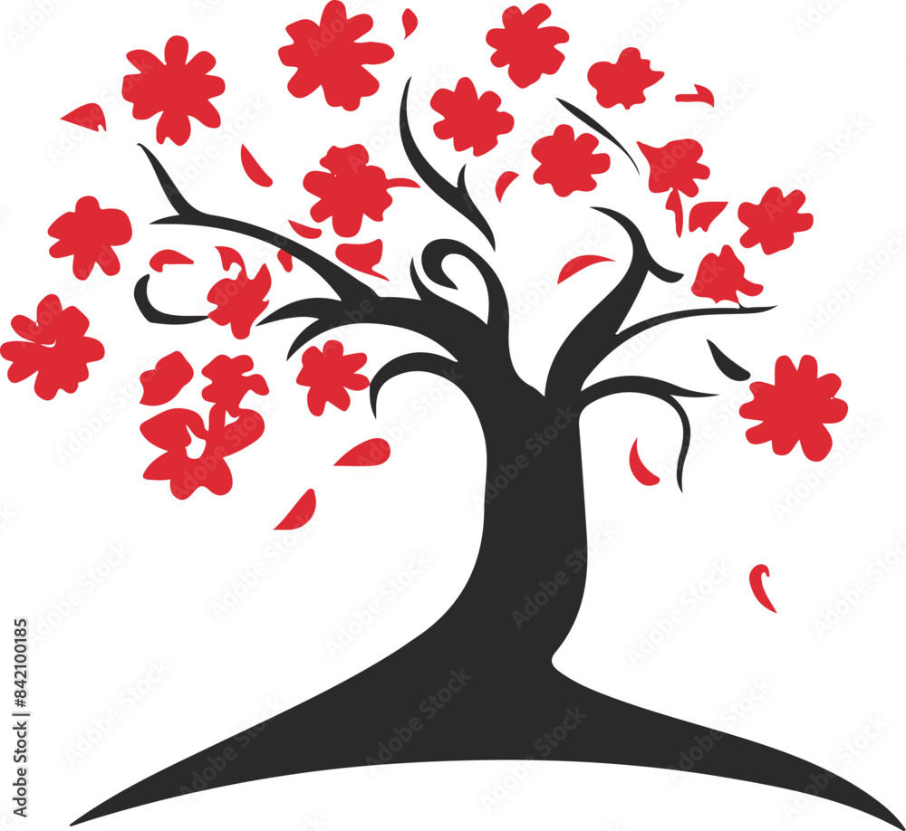 Sticker Stylized Cherry Blossom Tree Illustration Signifying Growth and Renewal