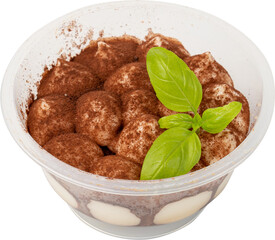 Tiramisu Cake Isolated, Coffee Dessert, Italian Tiramisu Biscuit with Mascarpone and Cocoa Powder
