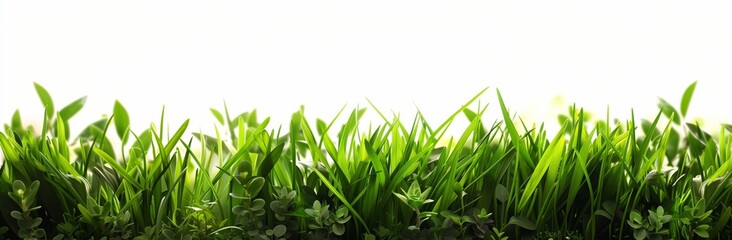 Obraz premium green grass border isolated on white background, studio shot, photorealistic