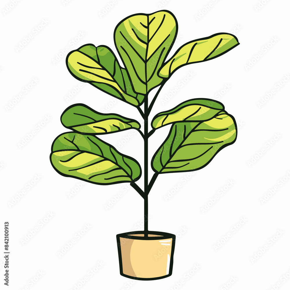 Sticker Illustrated Houseplant in Pot - Representation of Growth and Nature