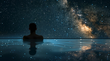 Contemplative Figure Admiring the Vastness of the Starry Night Sky