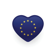 European Union flag in a shape of heart on a glossy button. EU flag design. User interface design. Vector illustration.