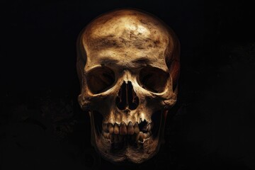Skull Halloween. Dark Background with Human Skull - Horror and Death Concept