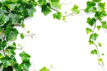 Vine Background. Green Ivy Plant Climbing on White Wall Background