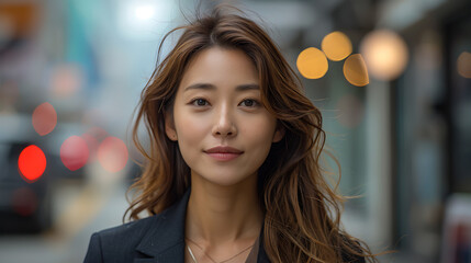 Korean Professional Woman on Urban Street with Smartphone
