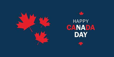 Canada Day vector banner with maple leaf on blue isolated background. Poster, placard, web banner.