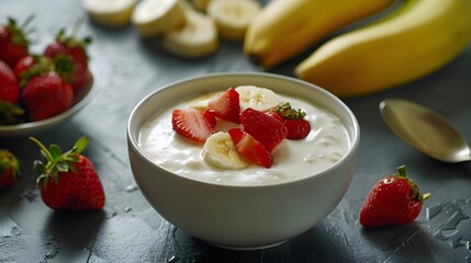 イチゴ、バナナなどが入ったヨーグルト