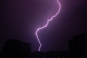 Naklejka premium Photograph of the Moment of Strong Lightning Strike in Ankara, Türkiye