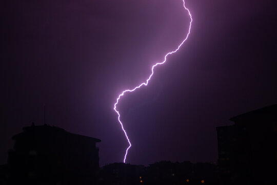 Photograph of the Moment of Strong Lightning Strike in Ankara, T&uuml;rkiye