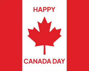 Canada Day Vector Illustration. Happy Canada Day Holiday Invitation Design. Red Leaf Isolated on a white background. Greeting card with hand drawn lettering.